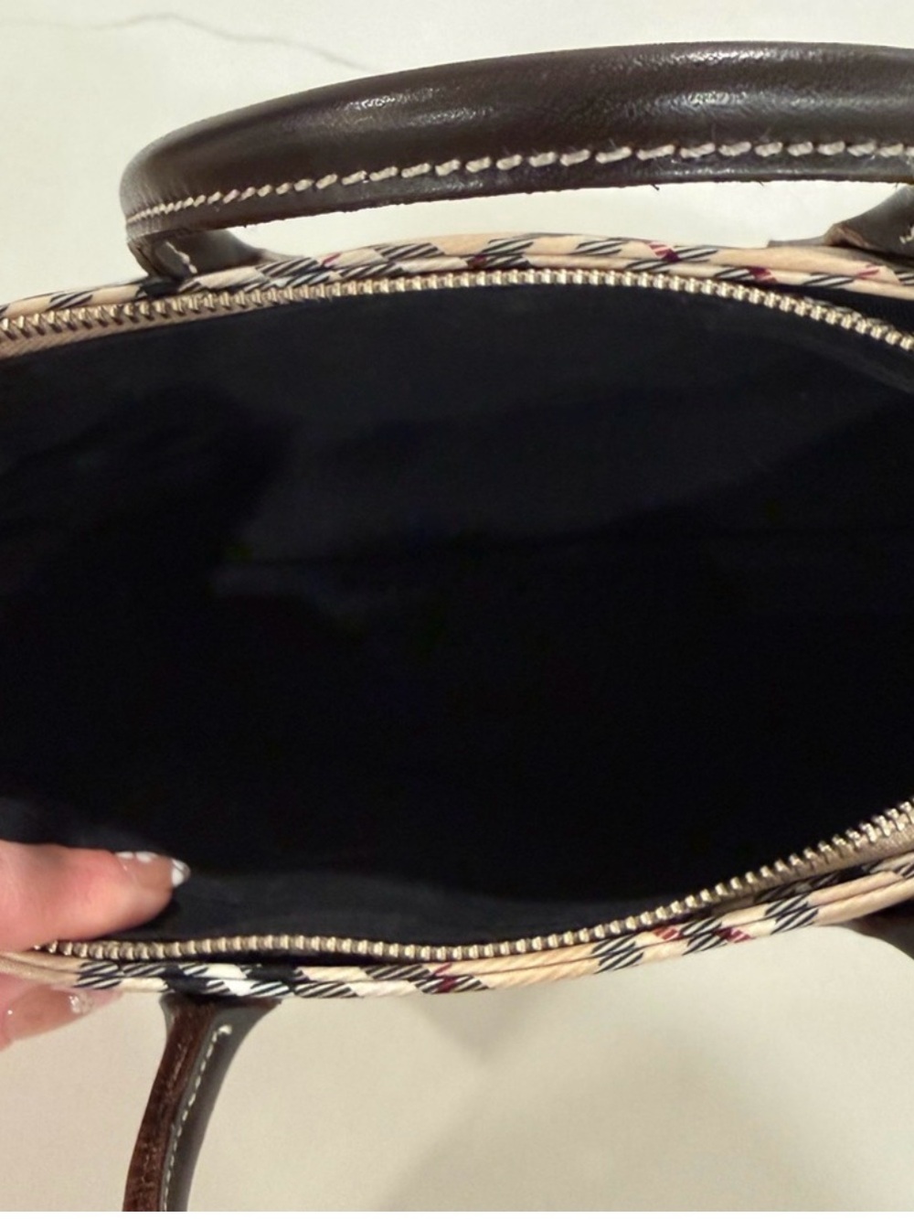 Burberry Beige Check Tote with Dark Brown Leather Handles - Picture 6 of 15